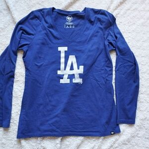 Los Angeles Dodgers Long Slv Blue V-Neck Tee Baseball Champs Pantone